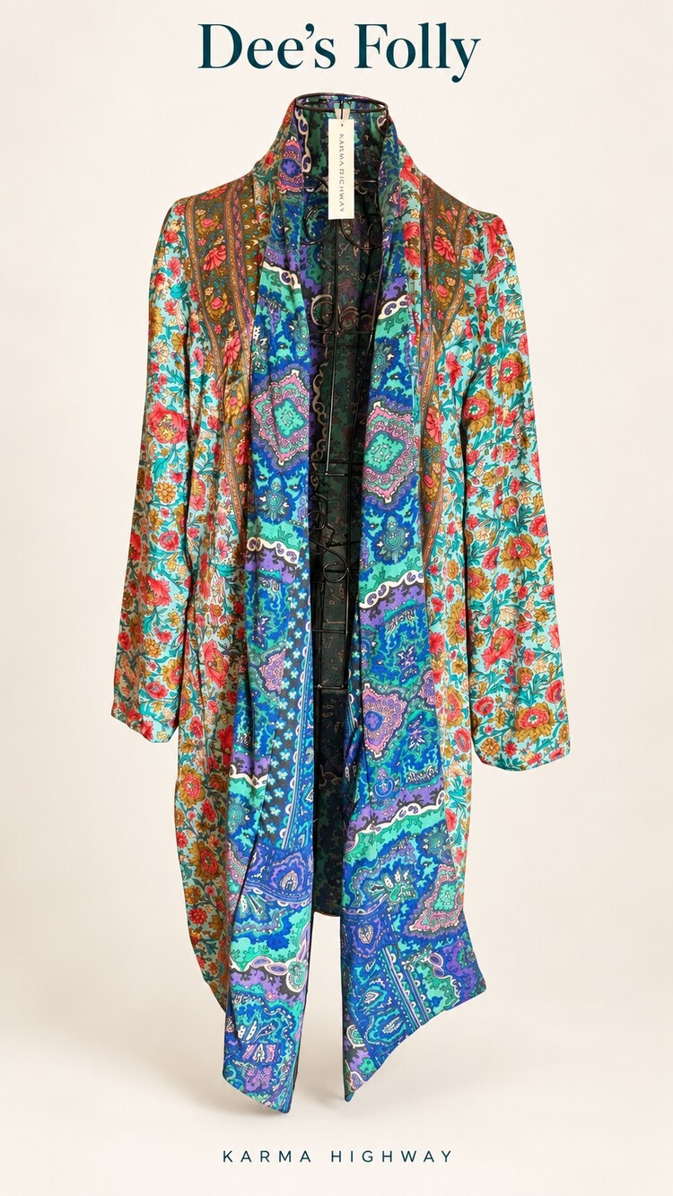 Karma Highway Midi Duster Kimono — Floral / Jewel-Tone Paisley One Size SM-XL